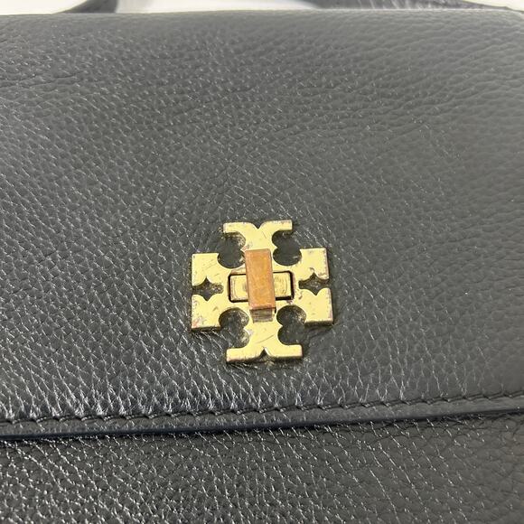 Tory Burch Black Pebbled Leather Crossbody Bag Gold Hardware FLAW Flap Turnlock - Picture 4 of 16